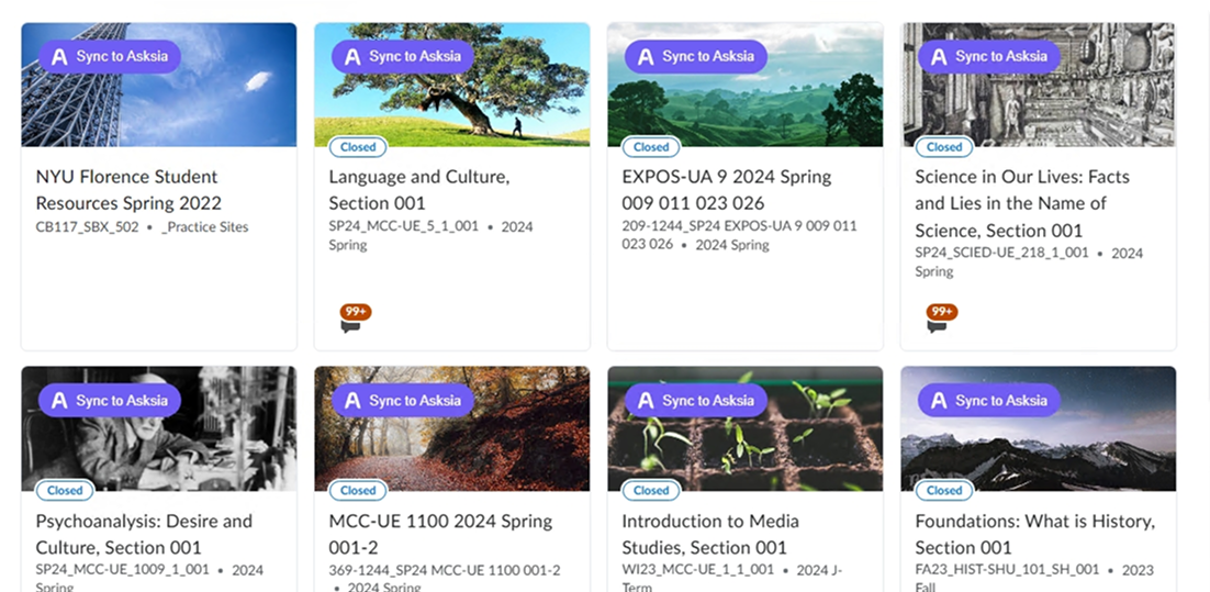 AskSia Sync to AskSia button on a Canvas course page